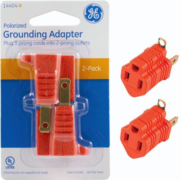 GE 14404 Polarized Grounding Adapter, Orange, 2pack (SS403 RT40400